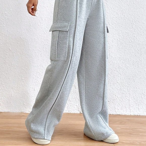 Light Grey Casual Womens Flap Pocket Side Drawstring Waist Sweatpants - Picture 6 of 6